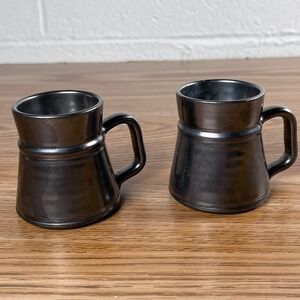 Prinknash England Hand Made Small Ceramic Mugs Set of 2 Black Glaze
